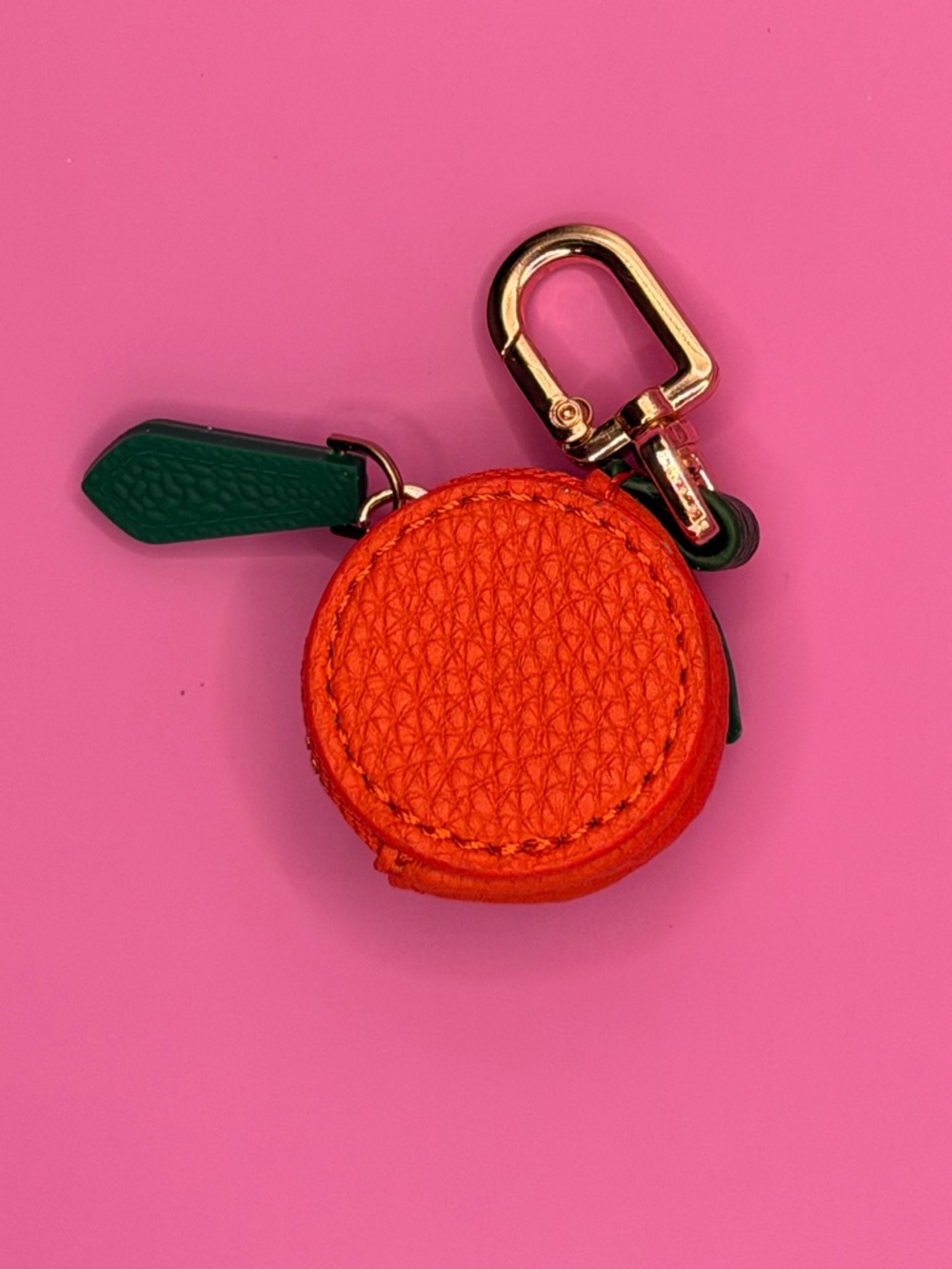 Leather Round Keychain Pouch - Orange